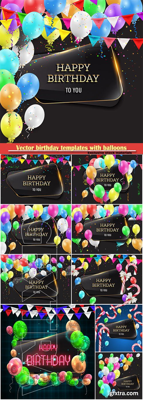 Vector birthday templates with balloons