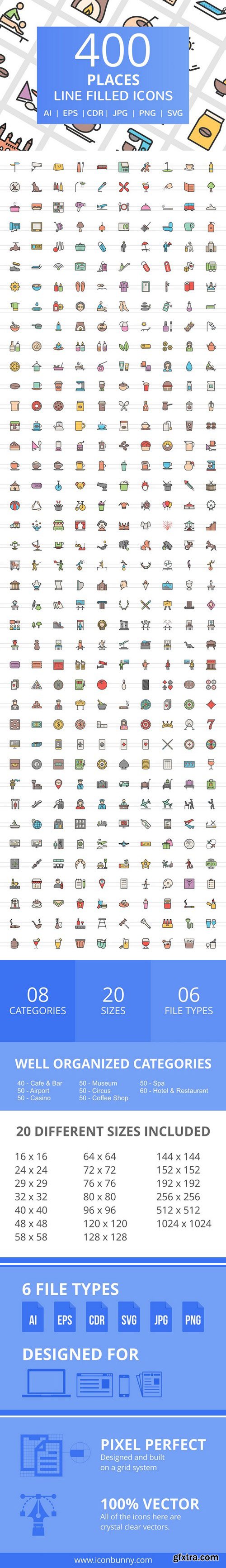 CM - 400 Places Filled Line Icons 2356945