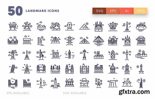 50 Landmark Outline Icons