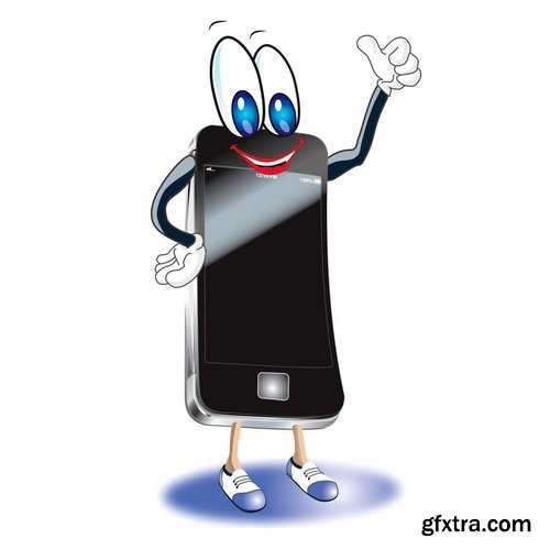 Mobile phone funny cartoon icon 25 EPS