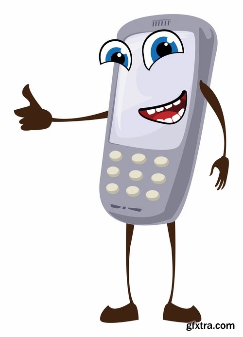 Mobile phone funny cartoon icon 25 EPS