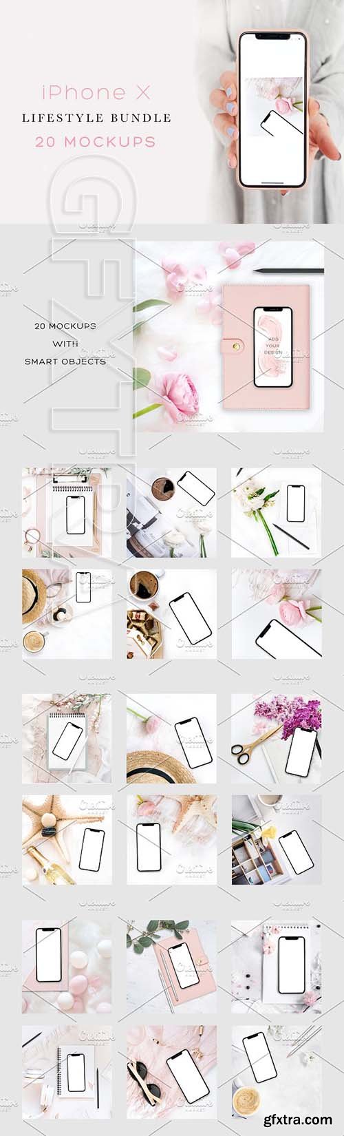 CreativeMarket - IPHONE X - BUNDLE 20 MOCKUPS 2415775