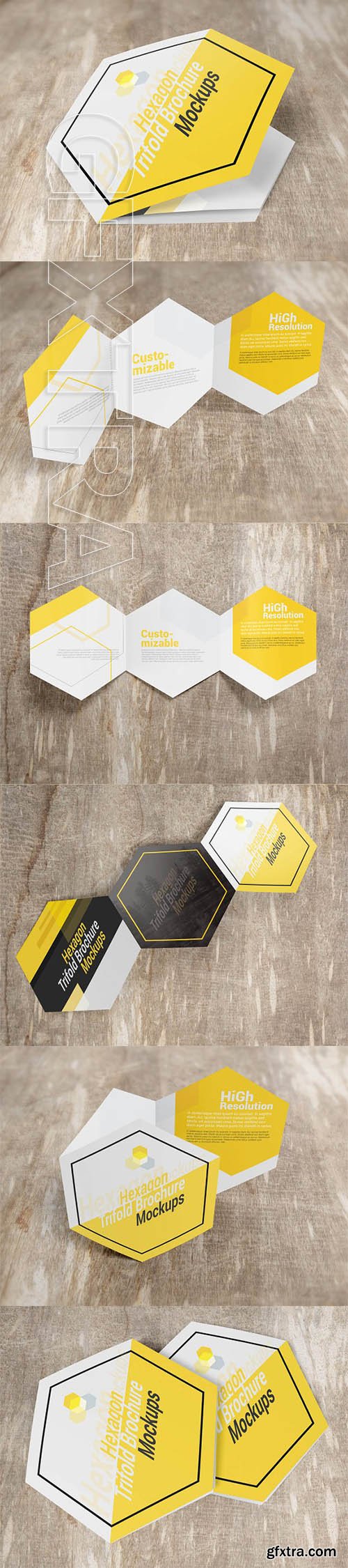 CreativeMarket - Hexagon Trifold Brochure Mockups 2180719
