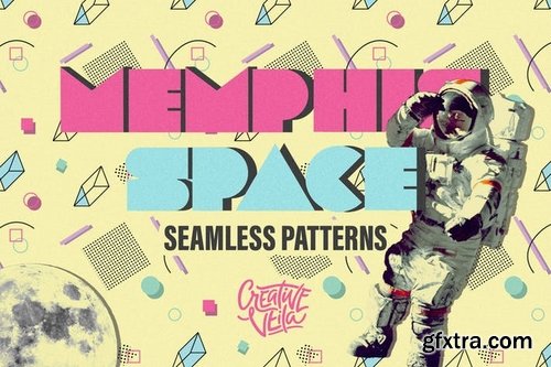 Memphis Space Seamless Patterns