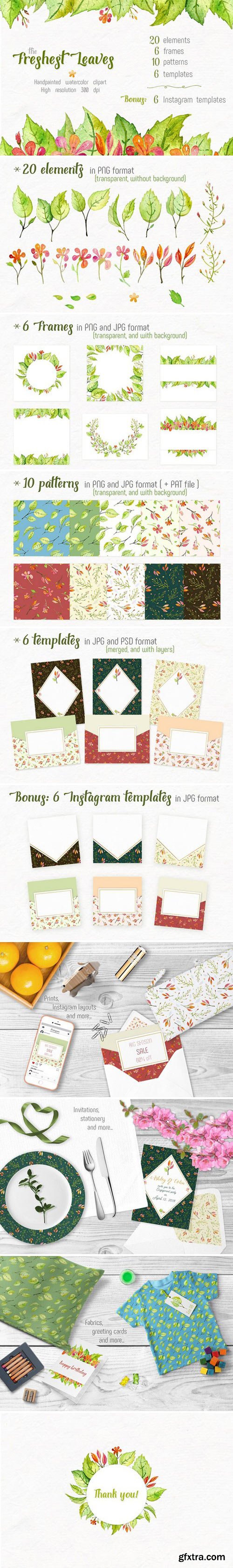 CM - Freshest Leaves: Watercolor Clip Art 2355735