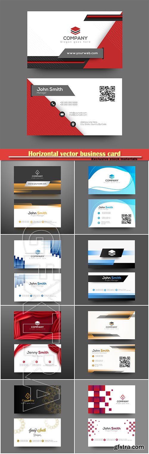 Horizontal vector business card with front and back presentation