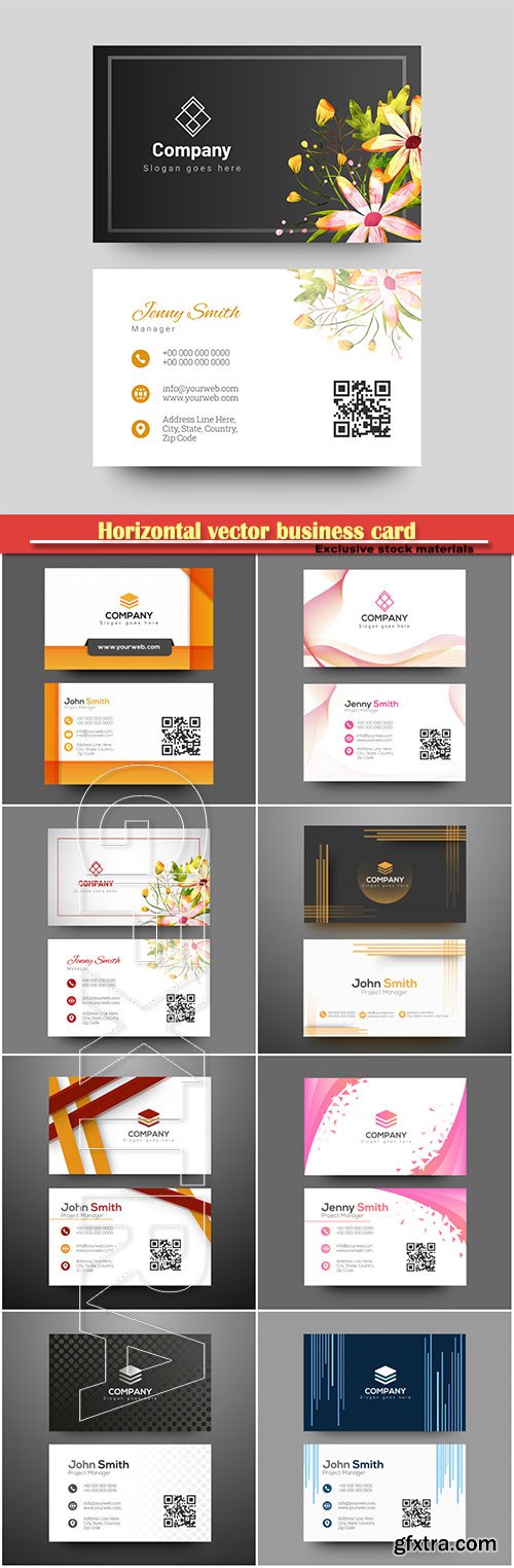 Horizontal vector business card with front and back presentation # 2