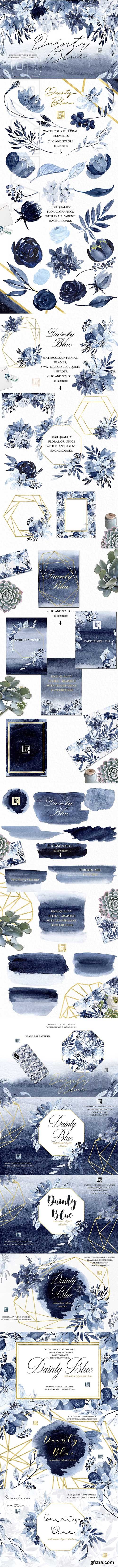 CreativeMarket - Dainty blue Navy blue flowers 2414342