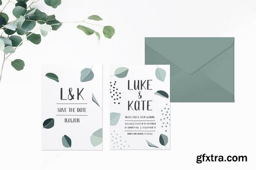 Green Leaves Wedding Invitation Suite