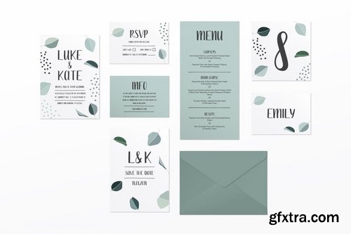 Green Leaves Wedding Invitation Suite