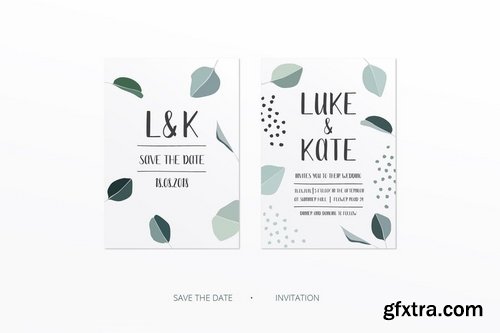 Green Leaves Wedding Invitation Suite