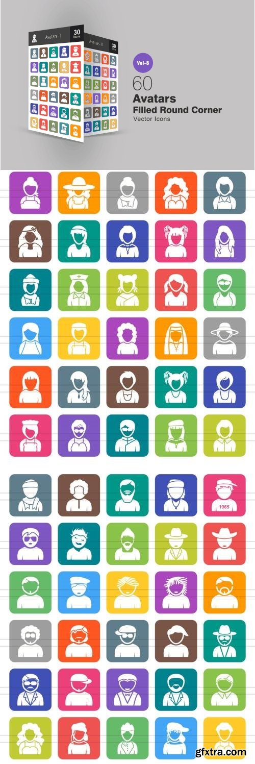 60 Avatars Filled Round Corner Icons