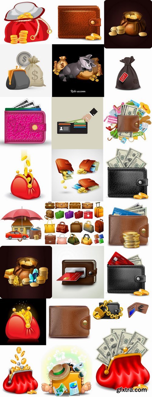 Bag purse money a sack banknote business card 25 EPS