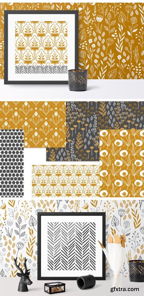 CM - Gold & Grey Modern Floral Patterns 2338328