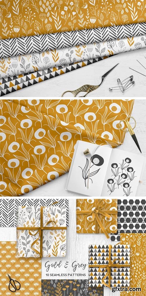 CM - Gold & Grey Modern Floral Patterns 2338328