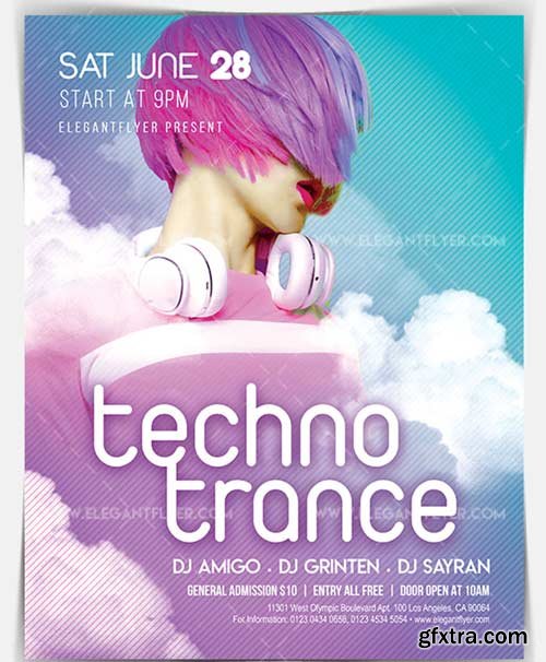 Techno Trance V4 2018 Flyer PSD Template