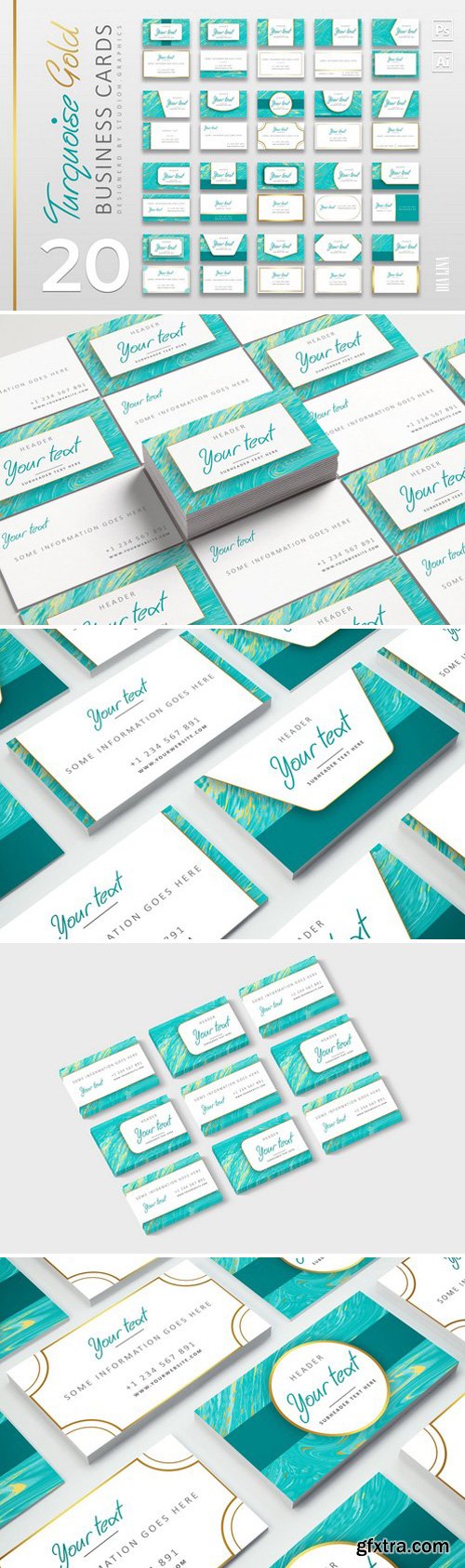 CM - 20 Turquoise-Gold Business Cards 2380061