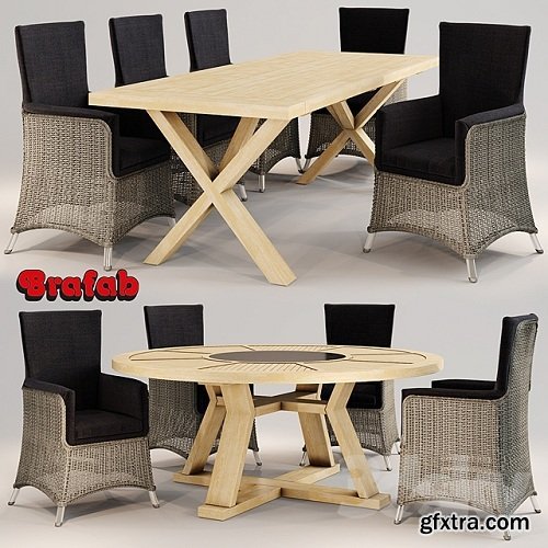 Wicker chair and two tables Brafab 3d Model