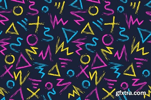 Hand-Drawn Brushstroke Shapes Seamless Patterns