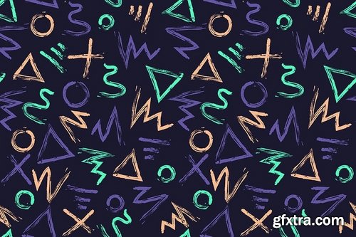 Hand-Drawn Brushstroke Shapes Seamless Patterns