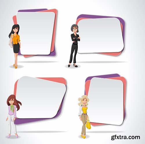 Cartoon character with sign sticker web banner design element 25 EPS