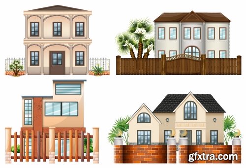 Landscape design element decoration fence stone fence gate house 25 EPS