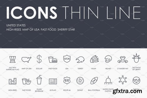 CreativeMarket UNITED STATES Thinline Icons 2303781