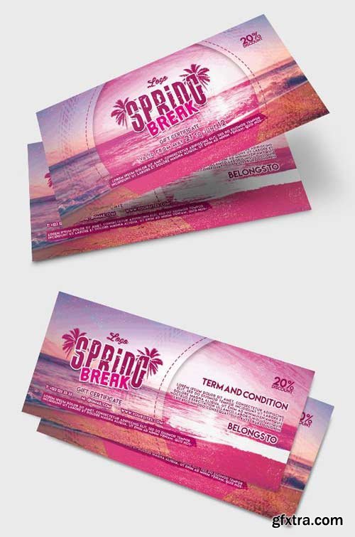 Spring Break V1 2018 Gift Certificate PSD Template