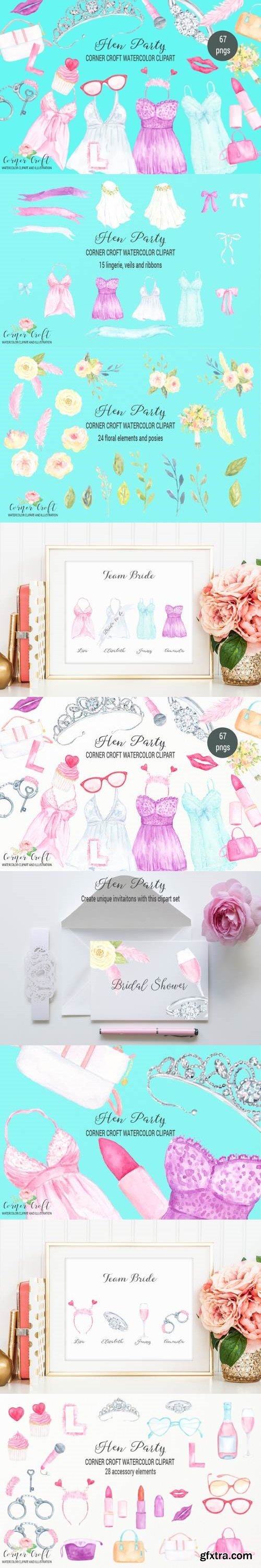 Watercolor Hen Party Clipart