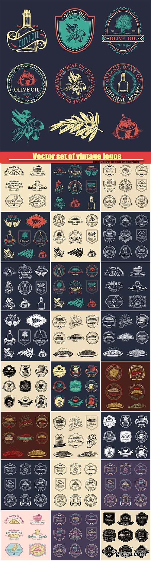 Vector set of vintage logos, restaurant icons, emblems collection