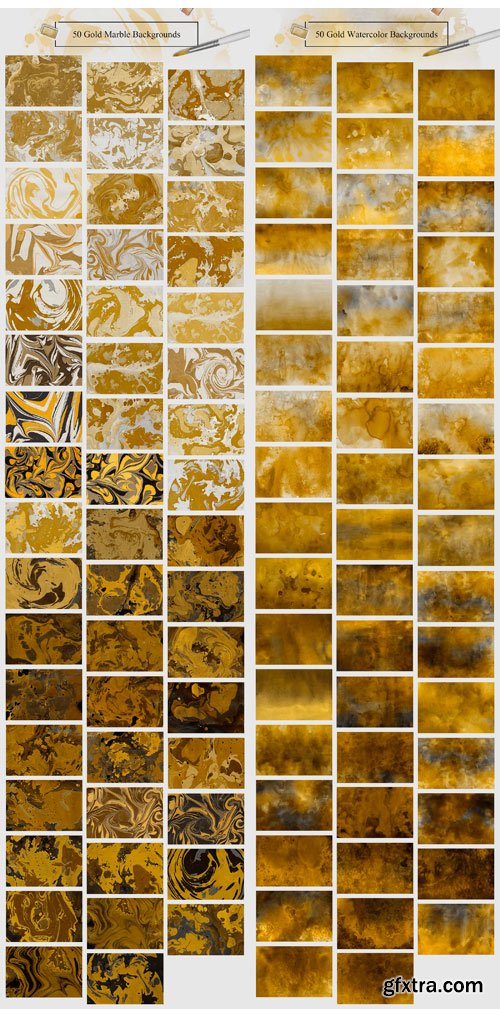 CM - Gold Watercolor & Marble Backgrounds 2335814