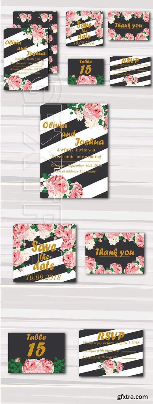 CreativeMarket - Stylish Stripes & Flower Wedding set 2196035