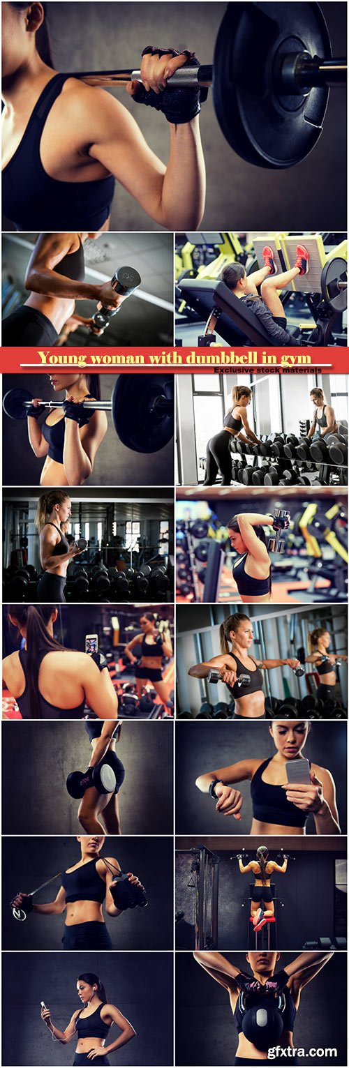 Young woman with dumbbell in gym