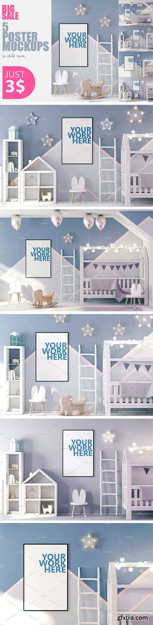 CM - PSD Posters Mockup in Child Interior 2350216