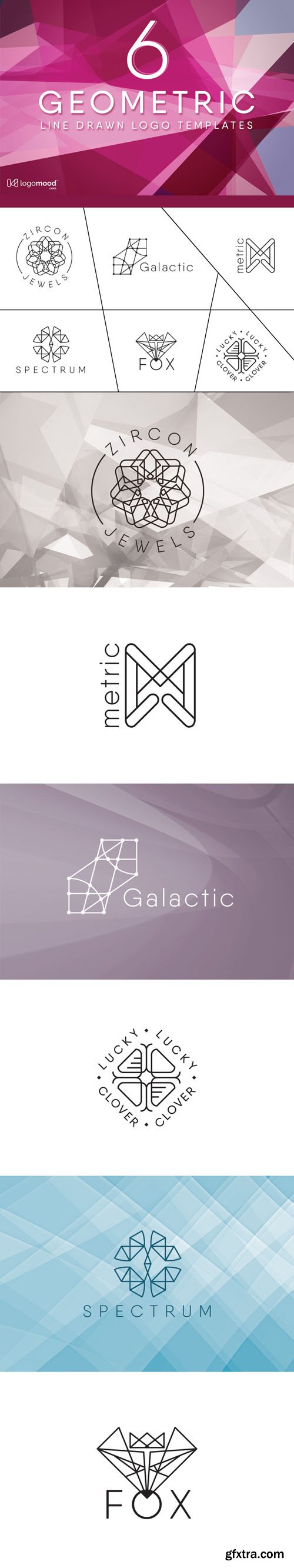 6 Geometric Line Drawn Logo Templates in Vector