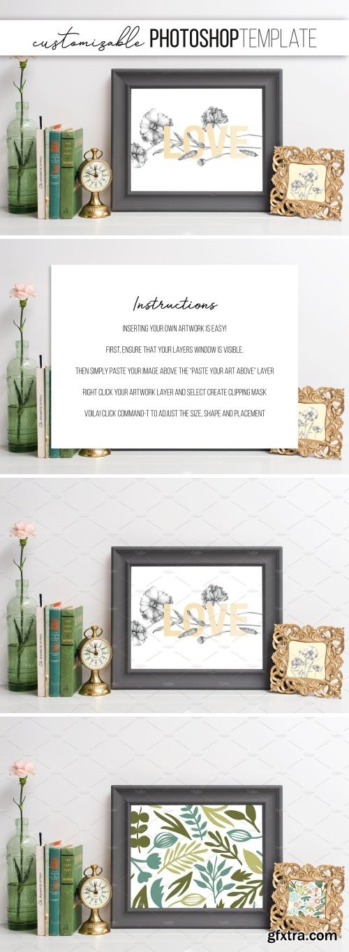 CM - Grey Picture Frame Mockup with Green /2431617