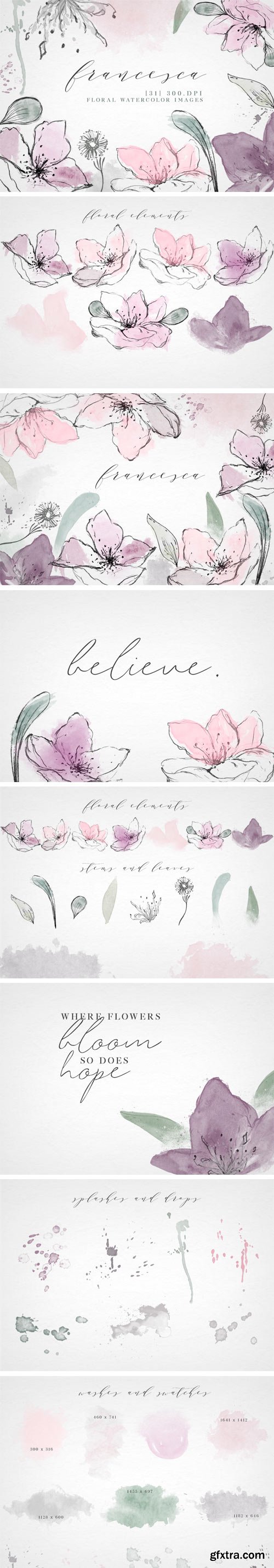 CM - Watercolor Floral Clip Art Elements 2338264