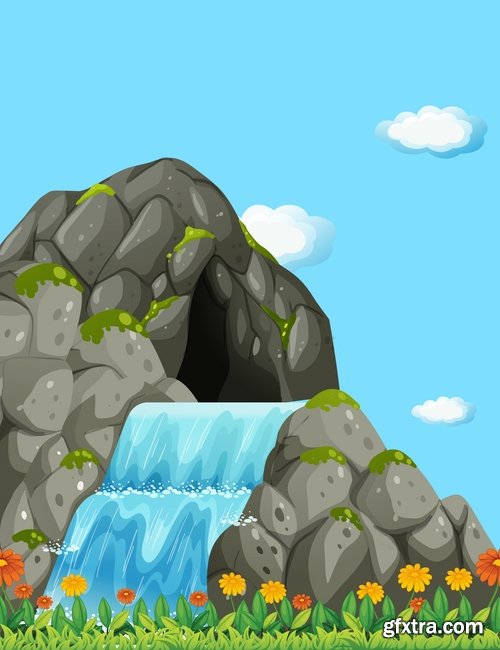 Waterfall river illustration for children\'s books entertaining picture 25 EPS