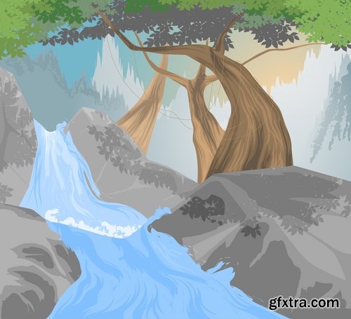 Waterfall river illustration for children\'s books entertaining picture 25 EPS