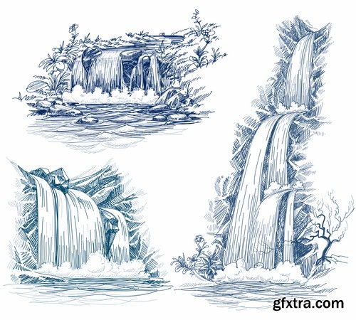 Waterfall river illustration for children\'s books entertaining picture 25 EPS