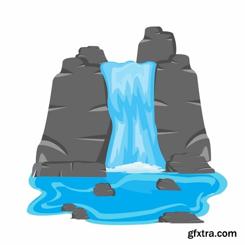 Waterfall river illustration for children\'s books entertaining picture 25 EPS