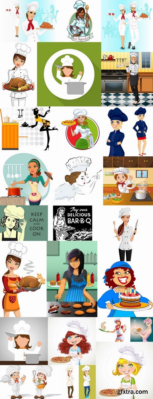 Girl woman chef cartoon baby vector illustration picture 25 EPS