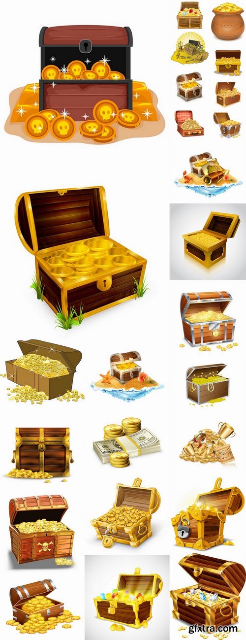 Chest of gold money coin cell games and children\'s illustration design 25 EPS