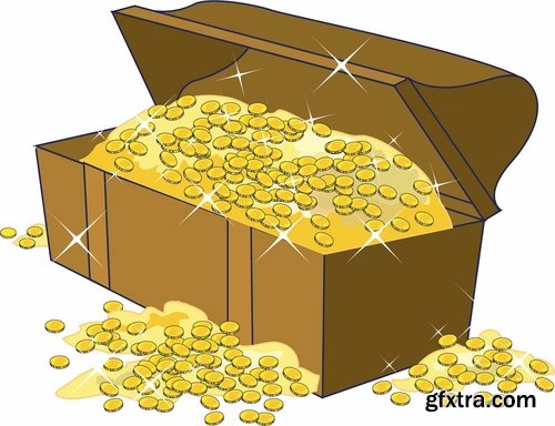 Chest of gold money coin cell games and children\'s illustration design 25 EPS