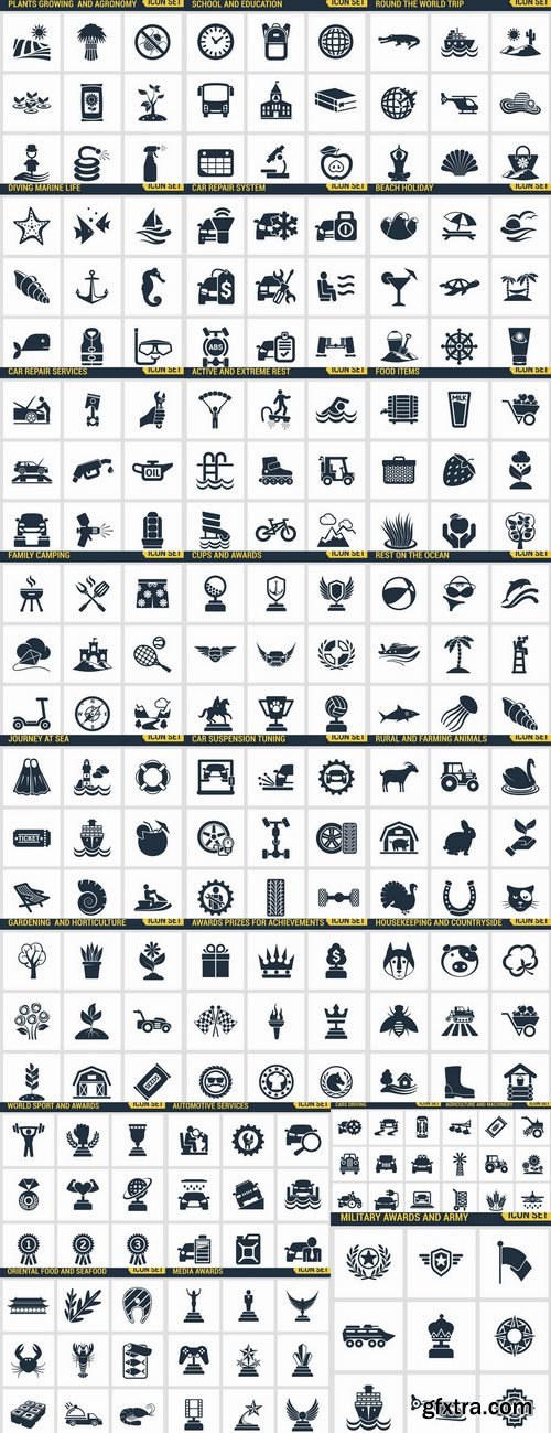 Icons flat picture on various subjects 6- 25 EPS