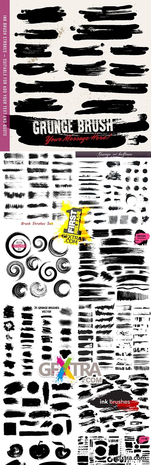 Collection black paint, ink brush strokes, brushes design 2