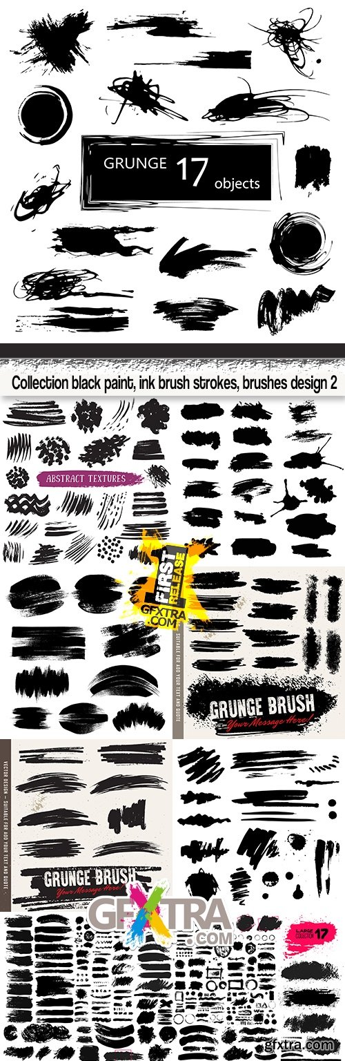 Collection black paint, ink brush strokes, brushes design 2