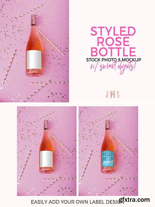 CreativeMarket - Rose Wine Bottle Mockup Stock Photo 2474420