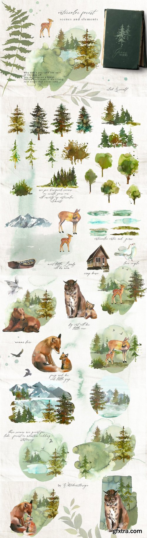 CreativeMarket Forest - Green Watercolor Bundle 2135568