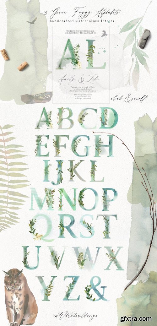 CreativeMarket Forest - Green Watercolor Bundle 2135568